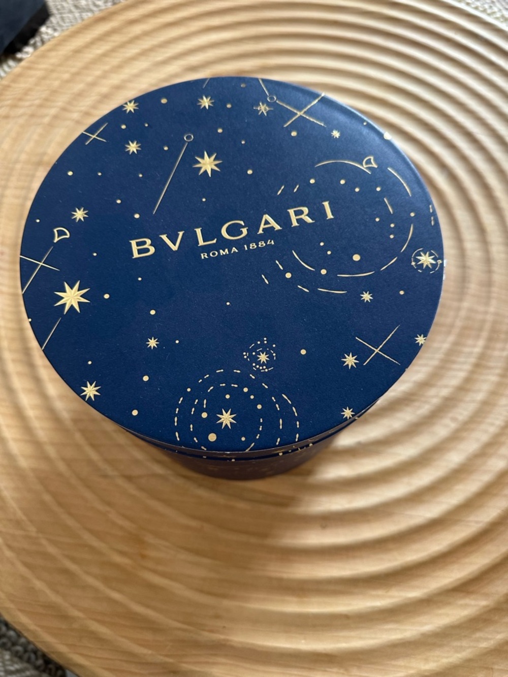Bvlgari Navy Blue and Gold Decorative Round Storage Box